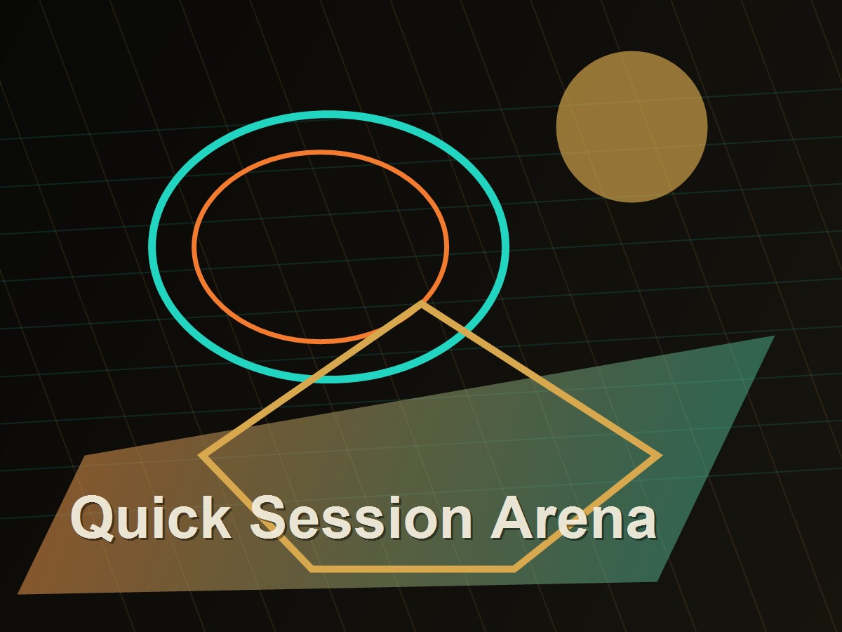 Desert-tech gaming arena with cyan screens and gold lighting